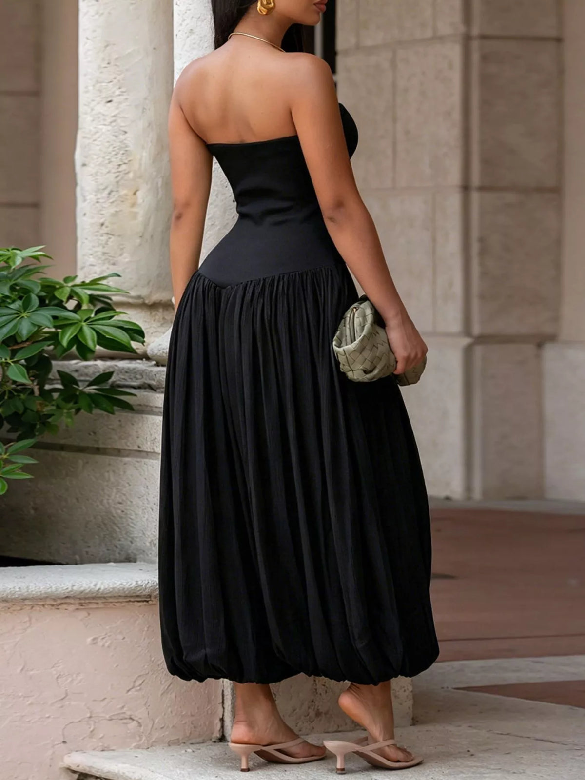 Strapless Ruched Wide-Leg Jumpsuit, view 6