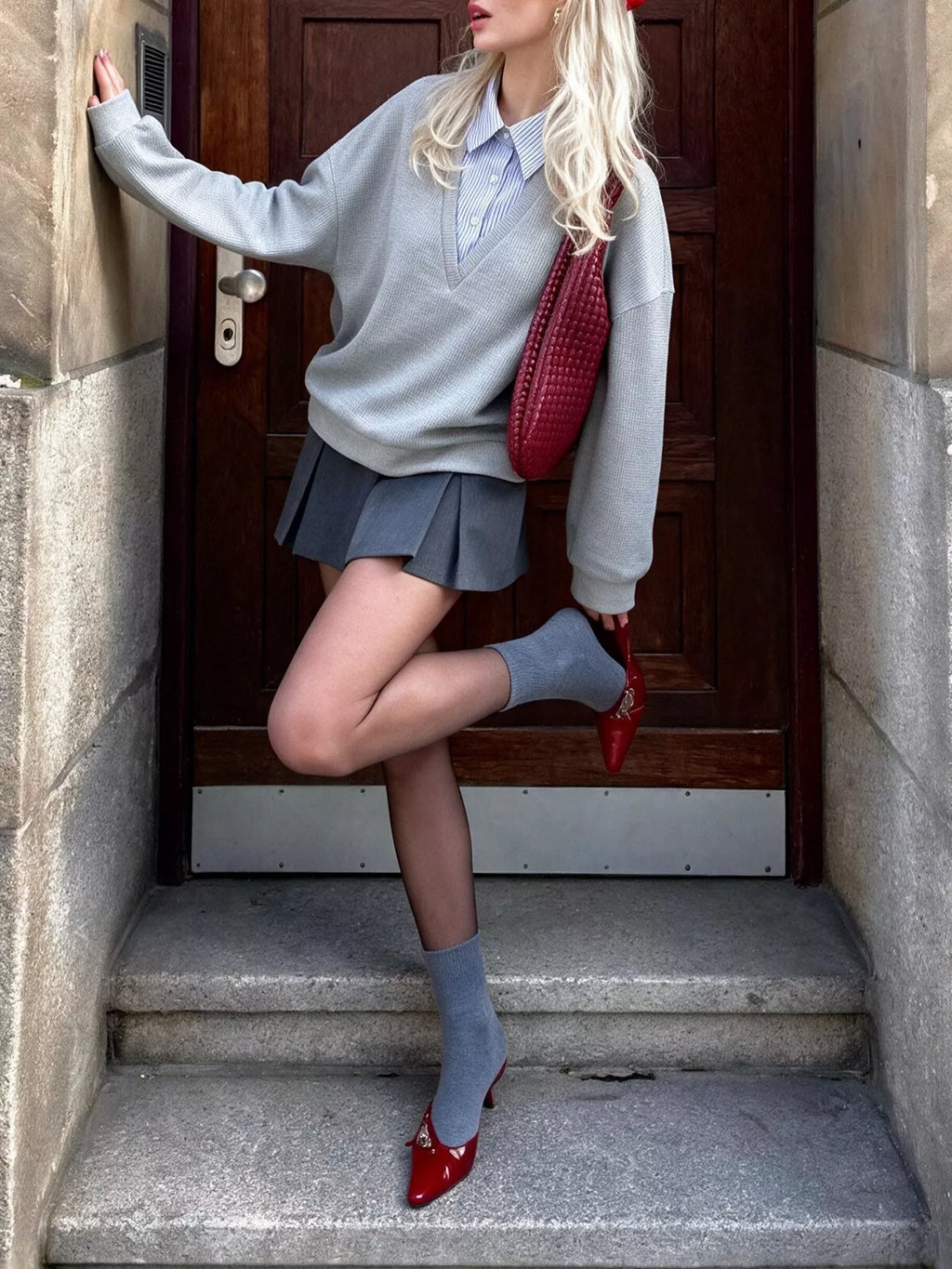 Striped Collar Dropped Shoulder Sweatshirt - Lilixa.store