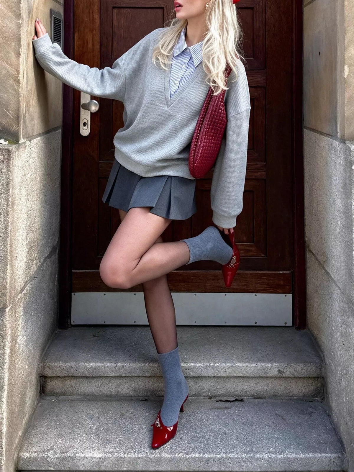 Striped Collar Dropped Shoulder Sweatshirt - Lilixa.store
