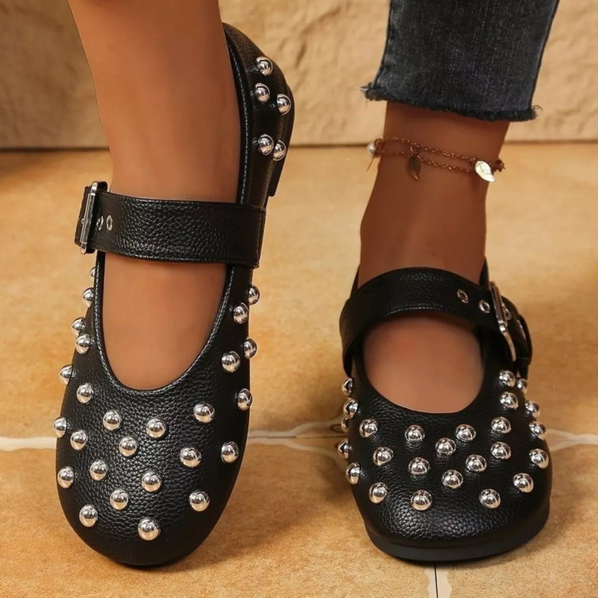 Studded Round Toe Slip-Ons - Lilixa.store