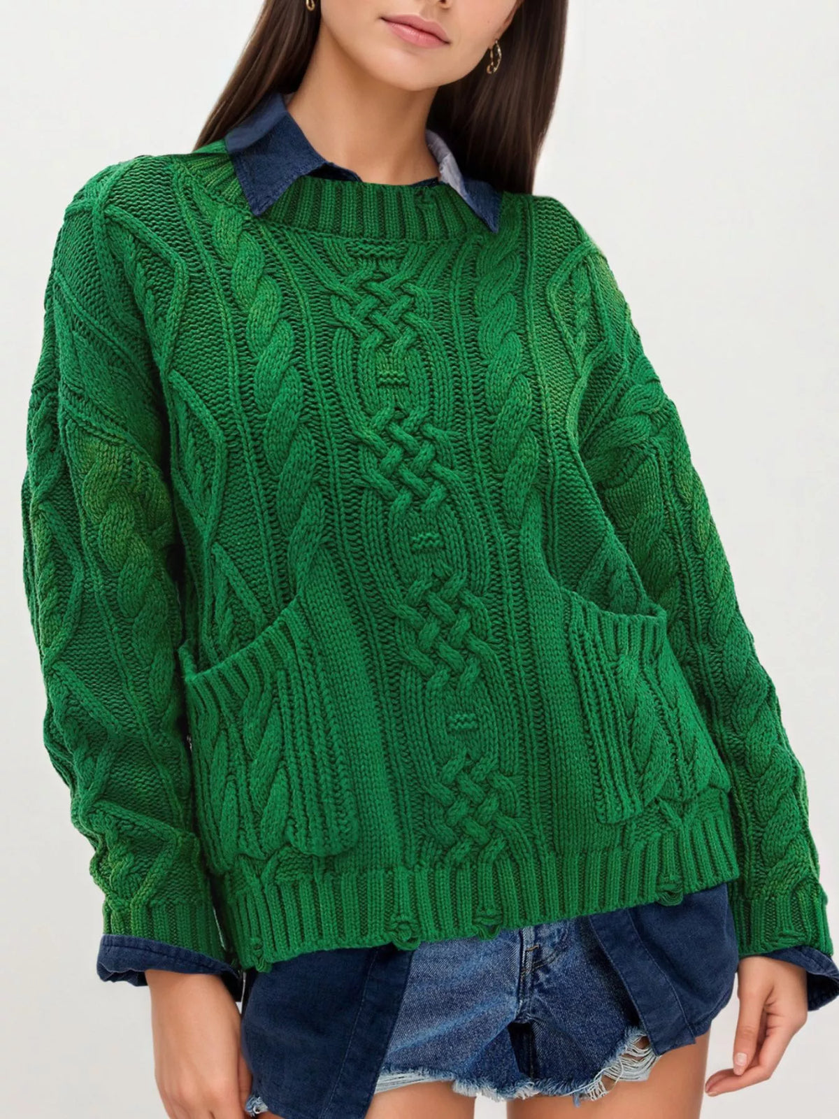 Cable-Knit Sweater with Front Pockets