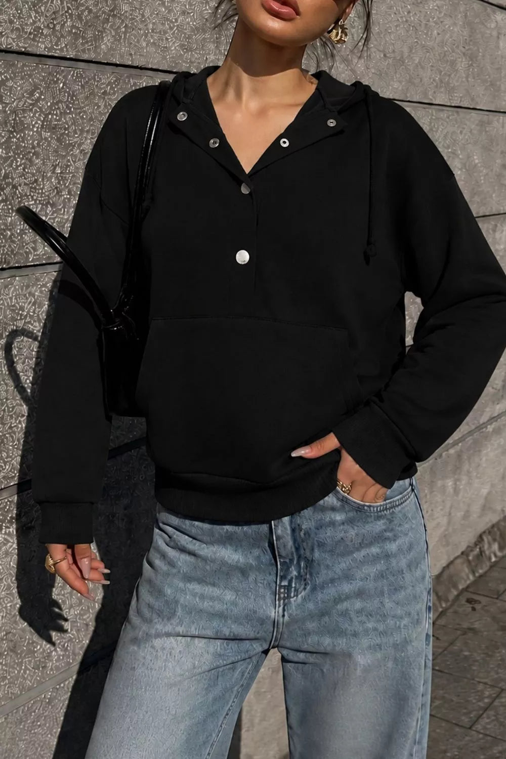 Half Snap Kangaroo Pocket Hoodie