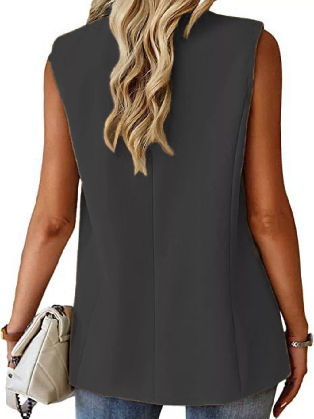 Full Size One Button Lapel Collar Vest Coat Plus Size - Lilixa.store
