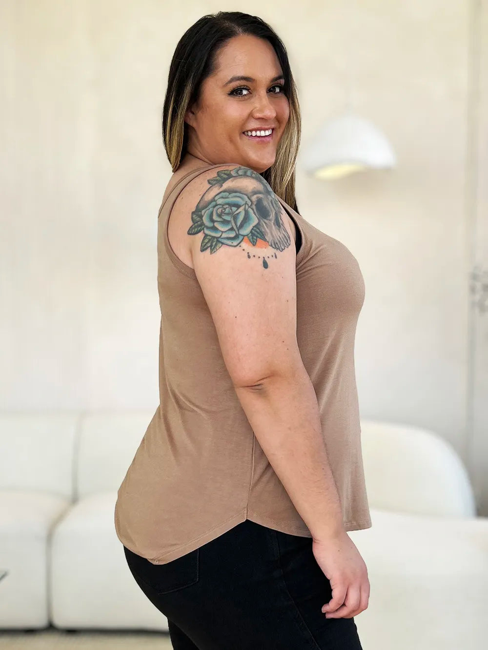 Basic Bae Full Size Round Neck Curved Hem Tank - Lilixa.store