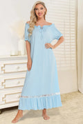 Lace Detail Short Sleeve Lounge Dress - Lilixa.store