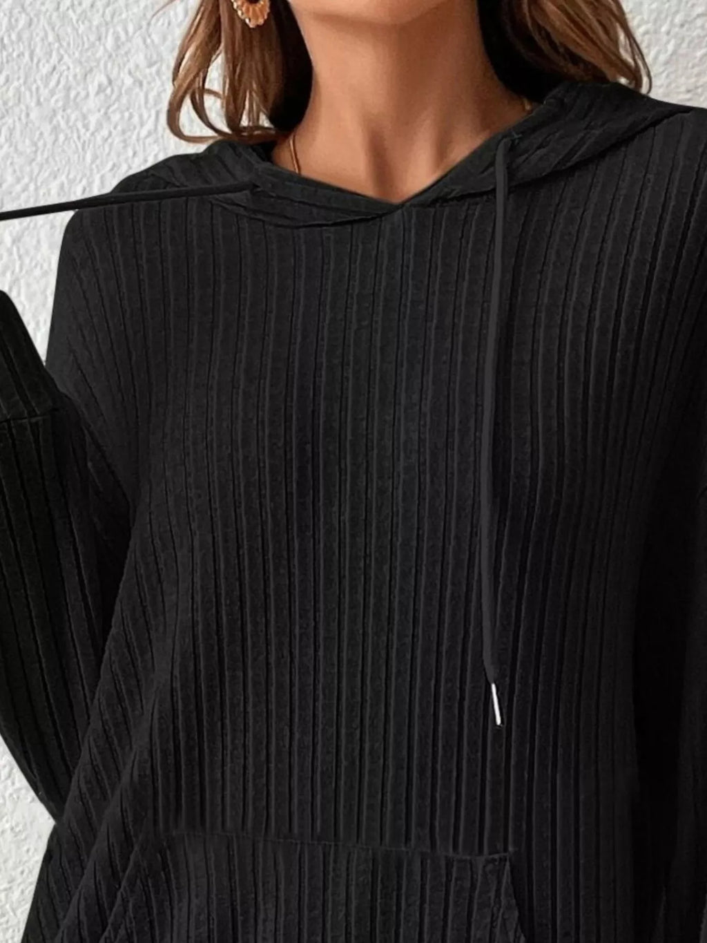 Ribbed Knit Long Sleeve Hoodie - Lilixa.store