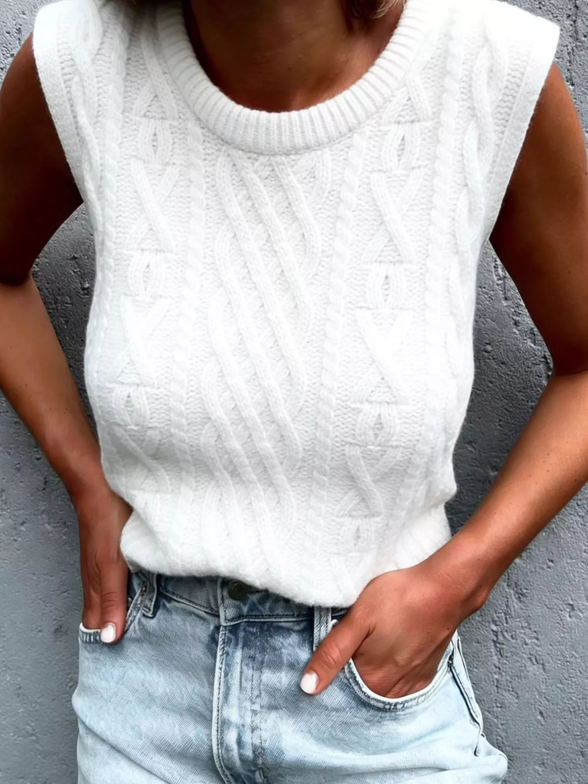 Cable Knit Sweater Vest in White