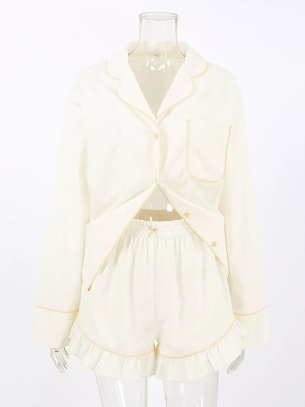 Contrast Trim Long Sleeve Top and Shorts Lounge Set - Lilixa.store