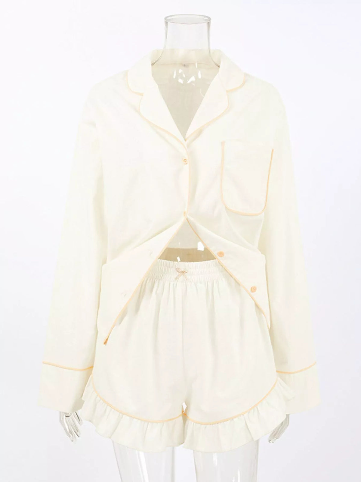 Contrast Trim Long Sleeve Top and Shorts Lounge Set - Lilixa.store