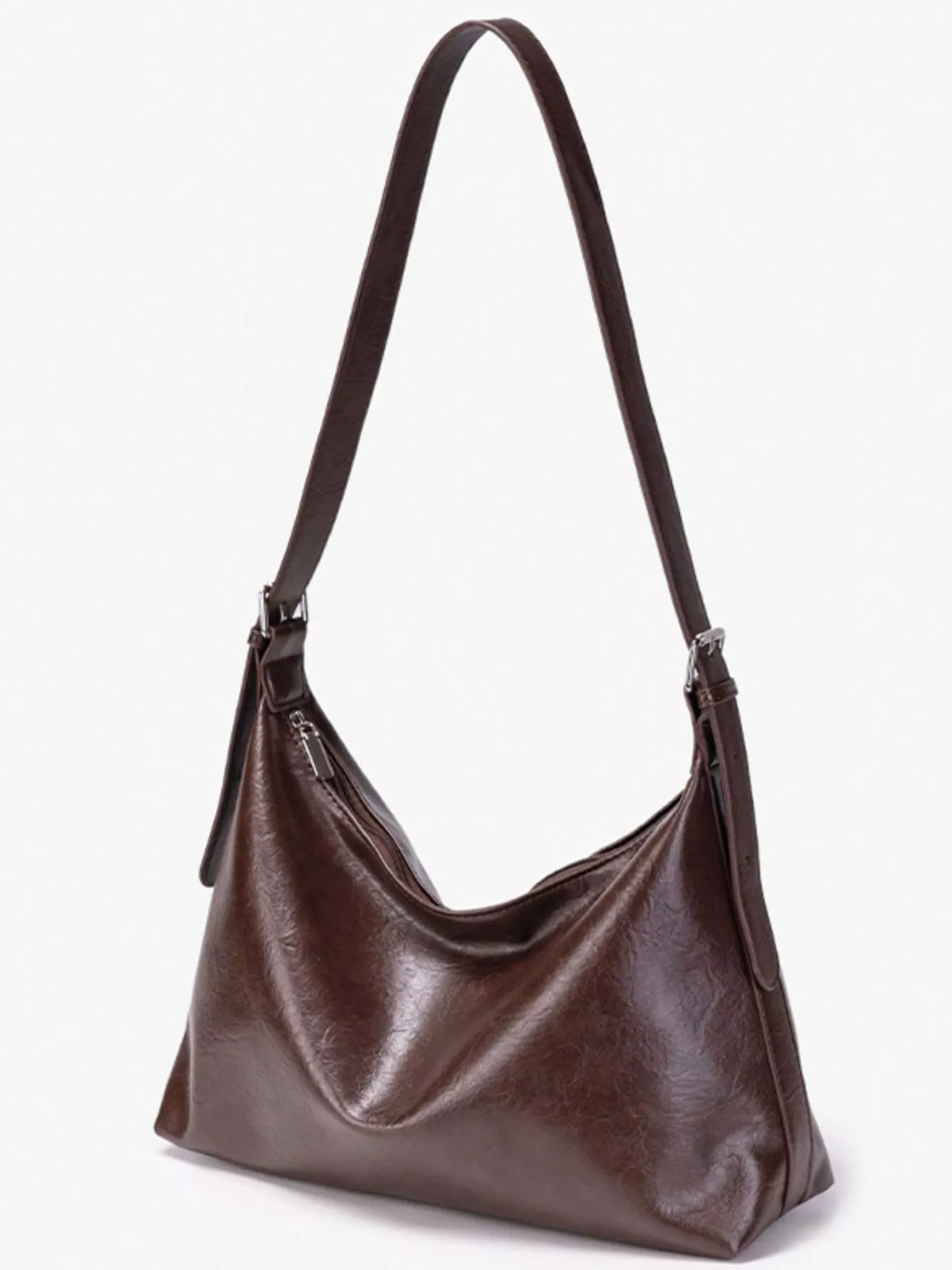 PU Leather Hobo Crossbody Bag with Adjustable Strap in Brown, view 6