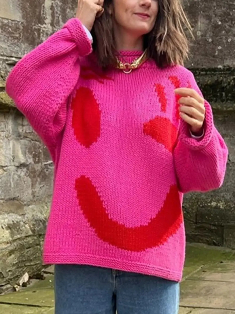Contrast Drop Shoulder Long Sleeve Sweater, view 9