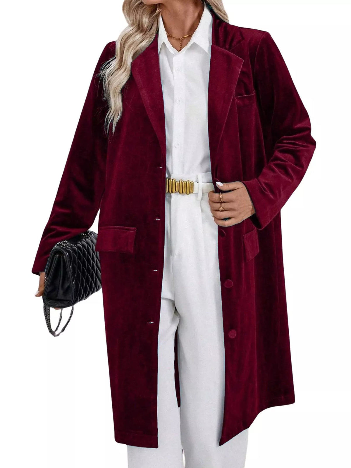 Lapel Collar Long Sleeve Longline Coat - Lilixa.store