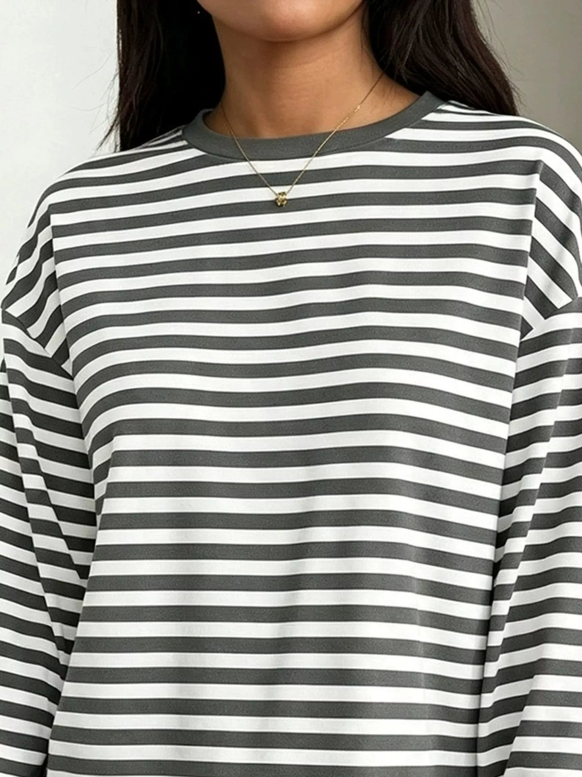 Full Size Casual Long-Sleeve Striped Crew Neck T-Shirt Plus Size, view 3