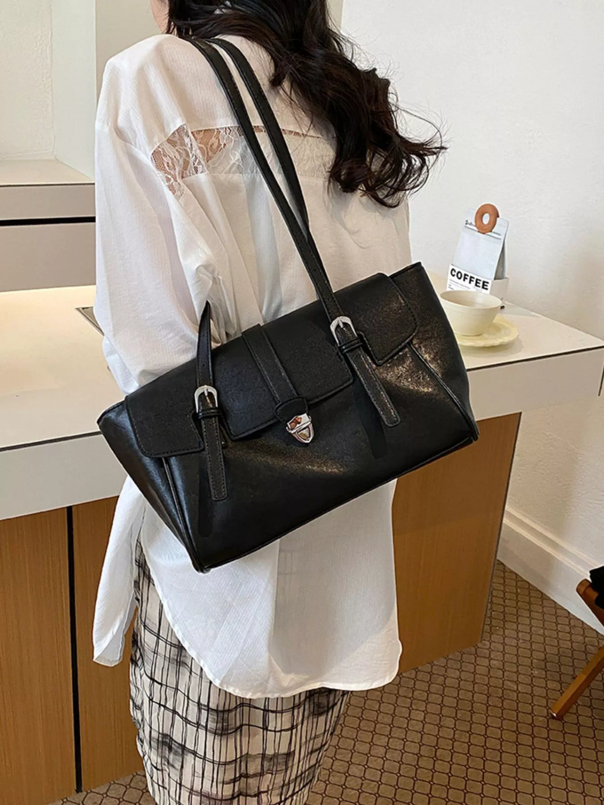 PU Leather Tote Bag with Buckle Detail - Lilixa.store