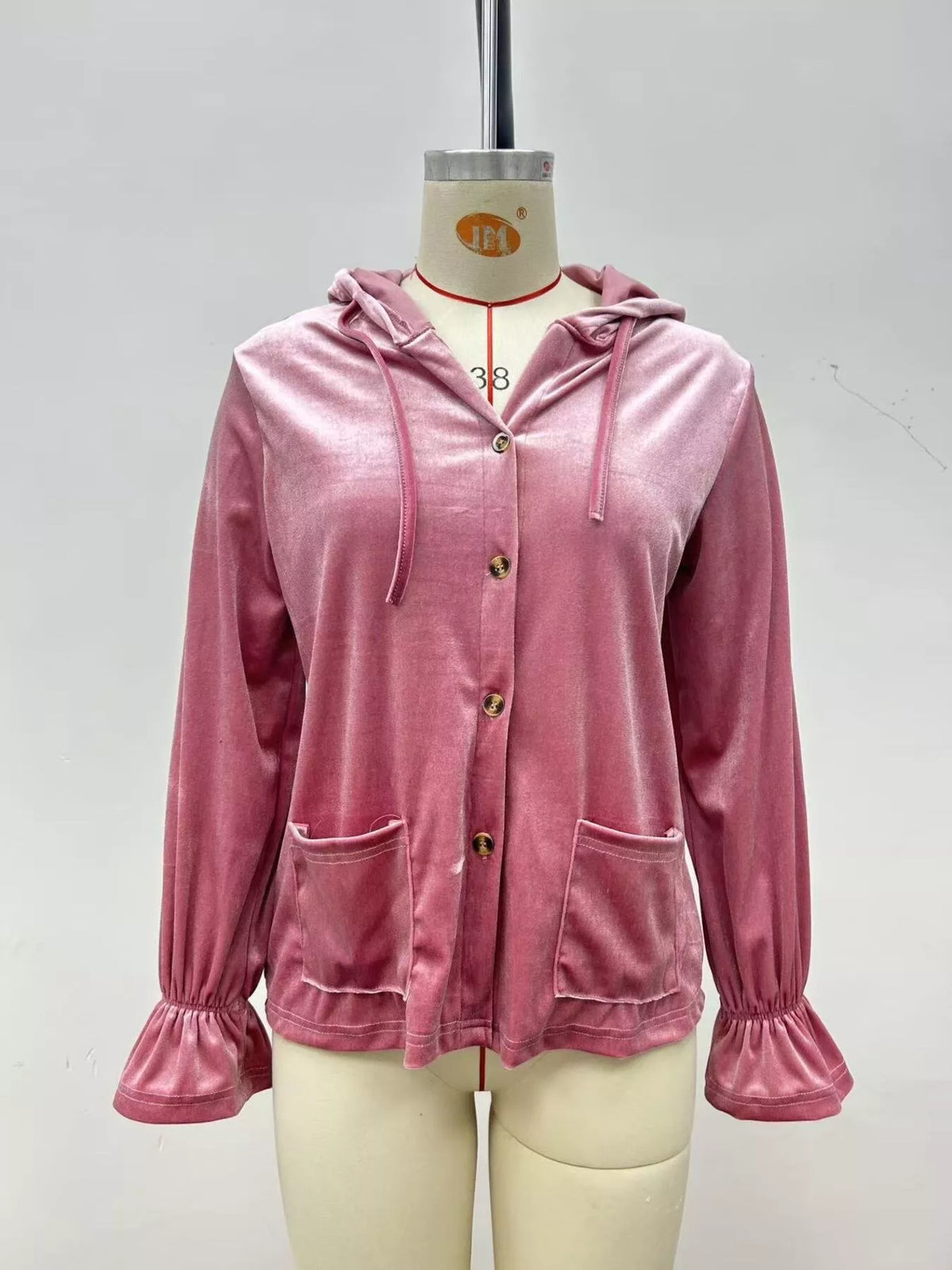 Full Size Velvet Button-Down Hooded Outerwear Plus Size - Lilixa.store
