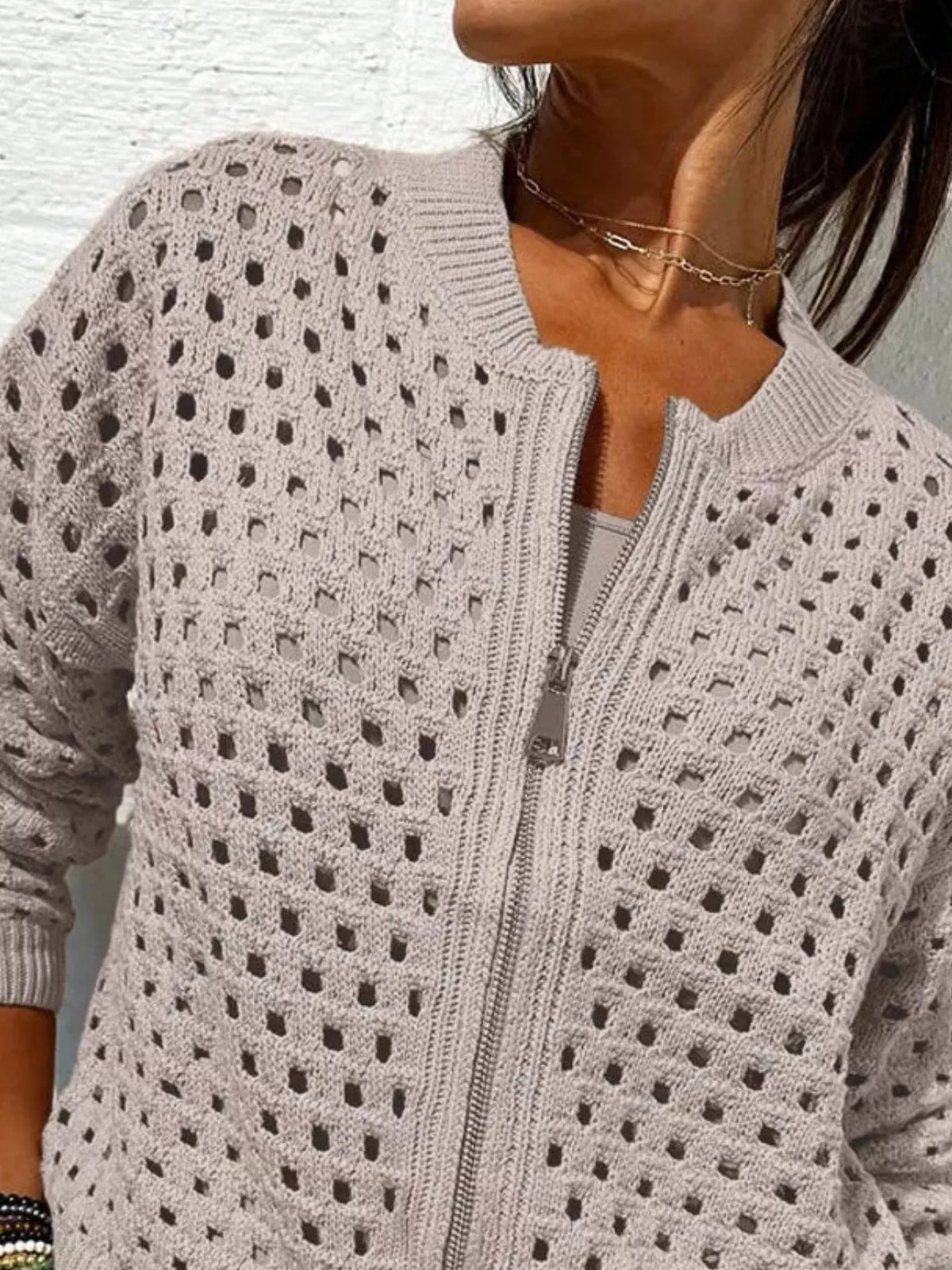 Full Size Crochet Knit Zip-Up Cardigan Plus Size - Lilixa.store