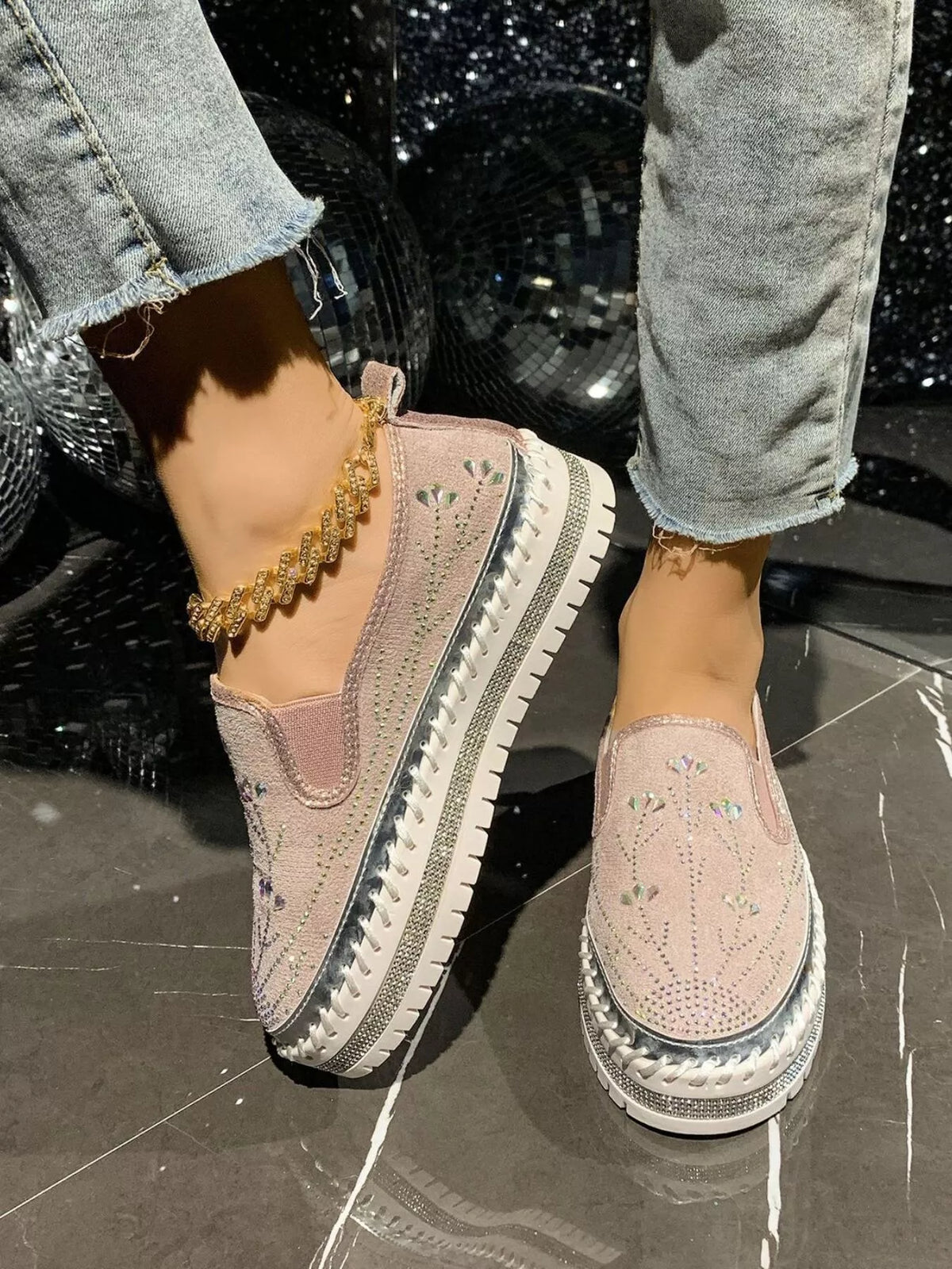 Rhinestone Embellished Platform Loafers, view 4