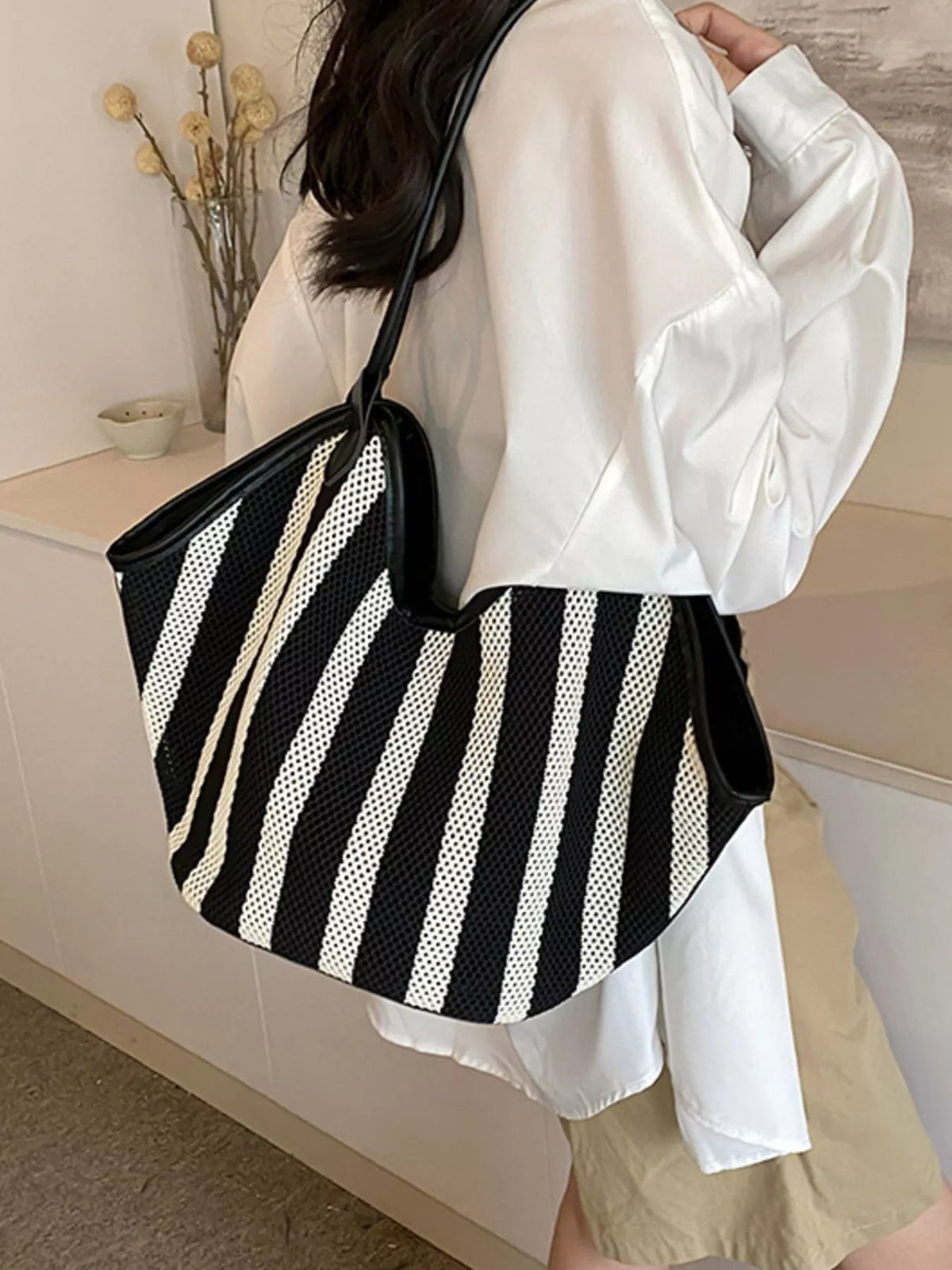 Striped Knit Shoulder Bag - Lilixa.store
