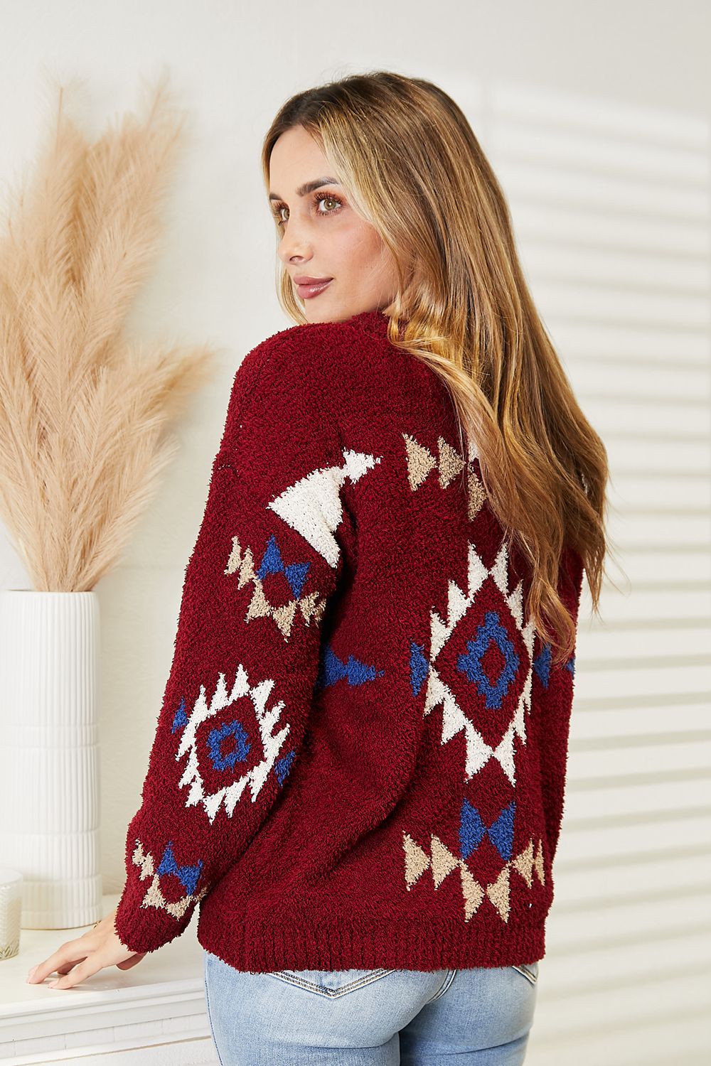 HEYSON Full Size Aztec Soft Fuzzy Sweater - Lilixa.store