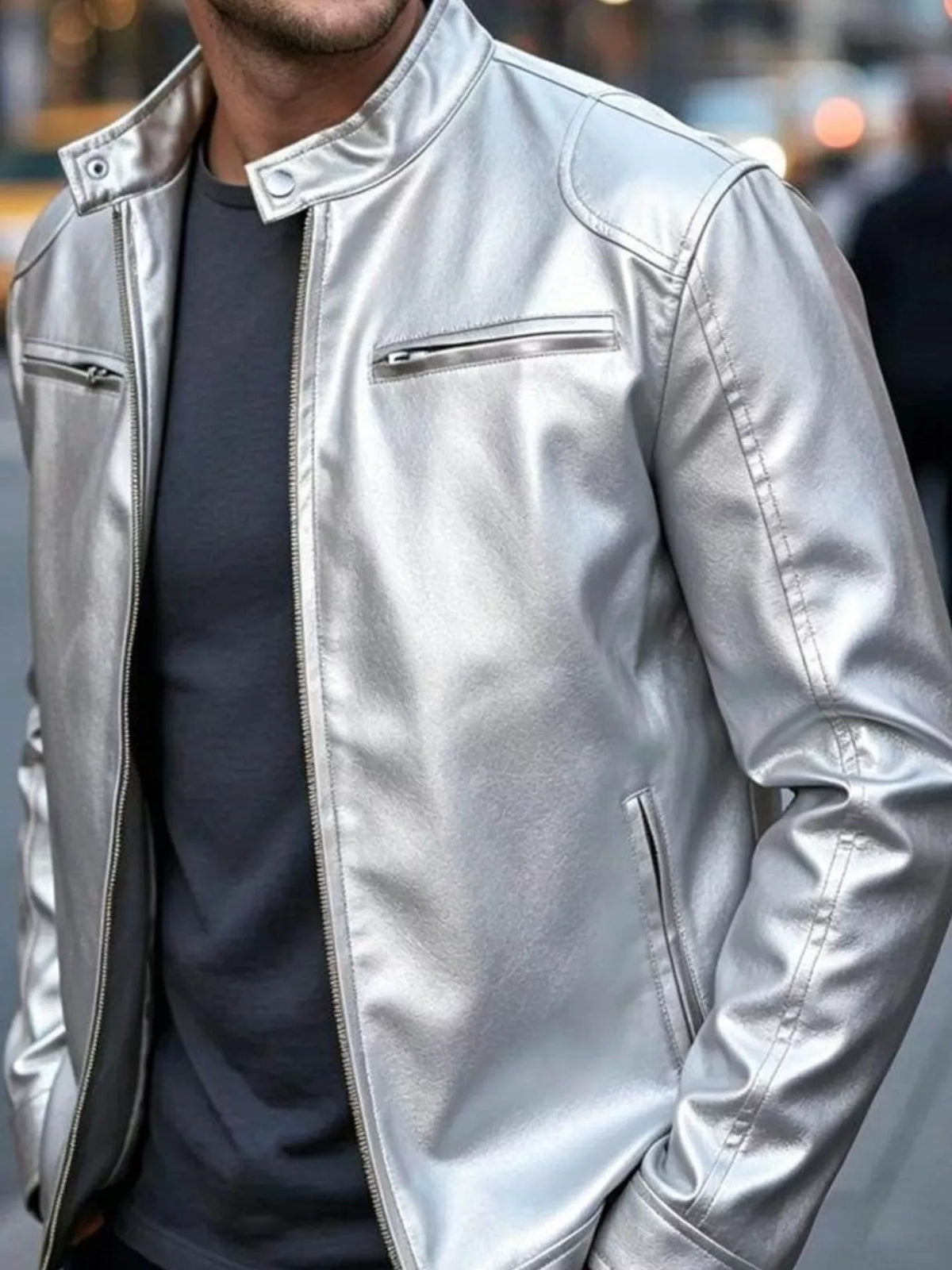 Men's Full Size Faux Leather Bomber Jacket with Zipper Pockets Plus Size - Lilixa.store