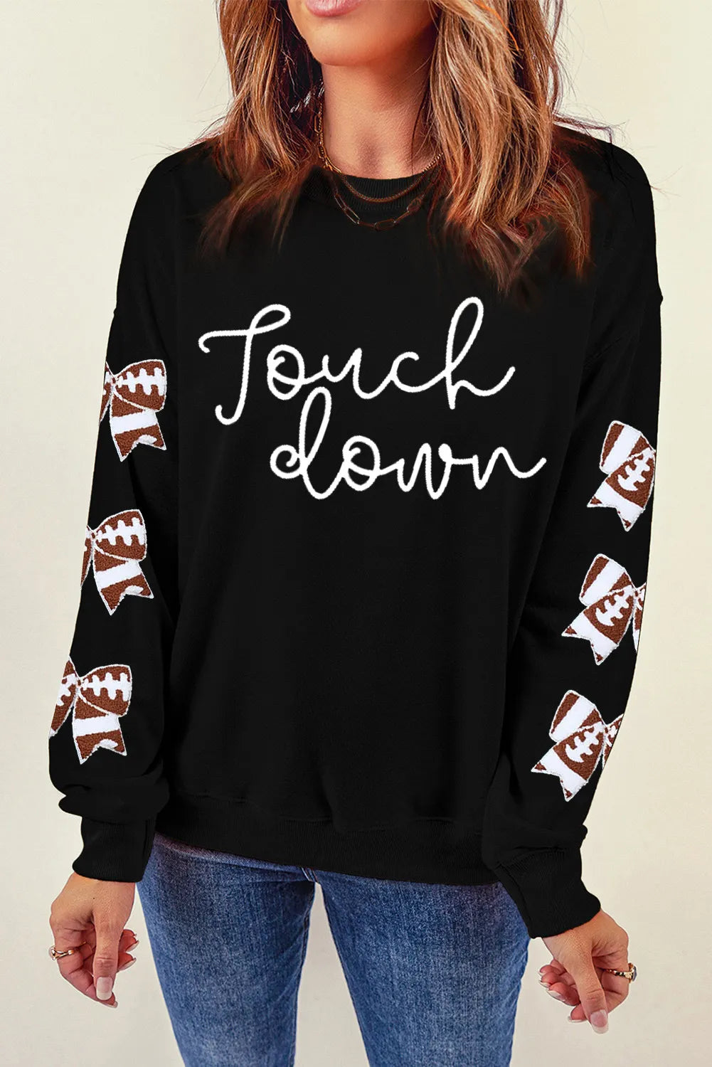 Letter Graphic Bow Long Sleeve Sweatshirt - Lilixa.store