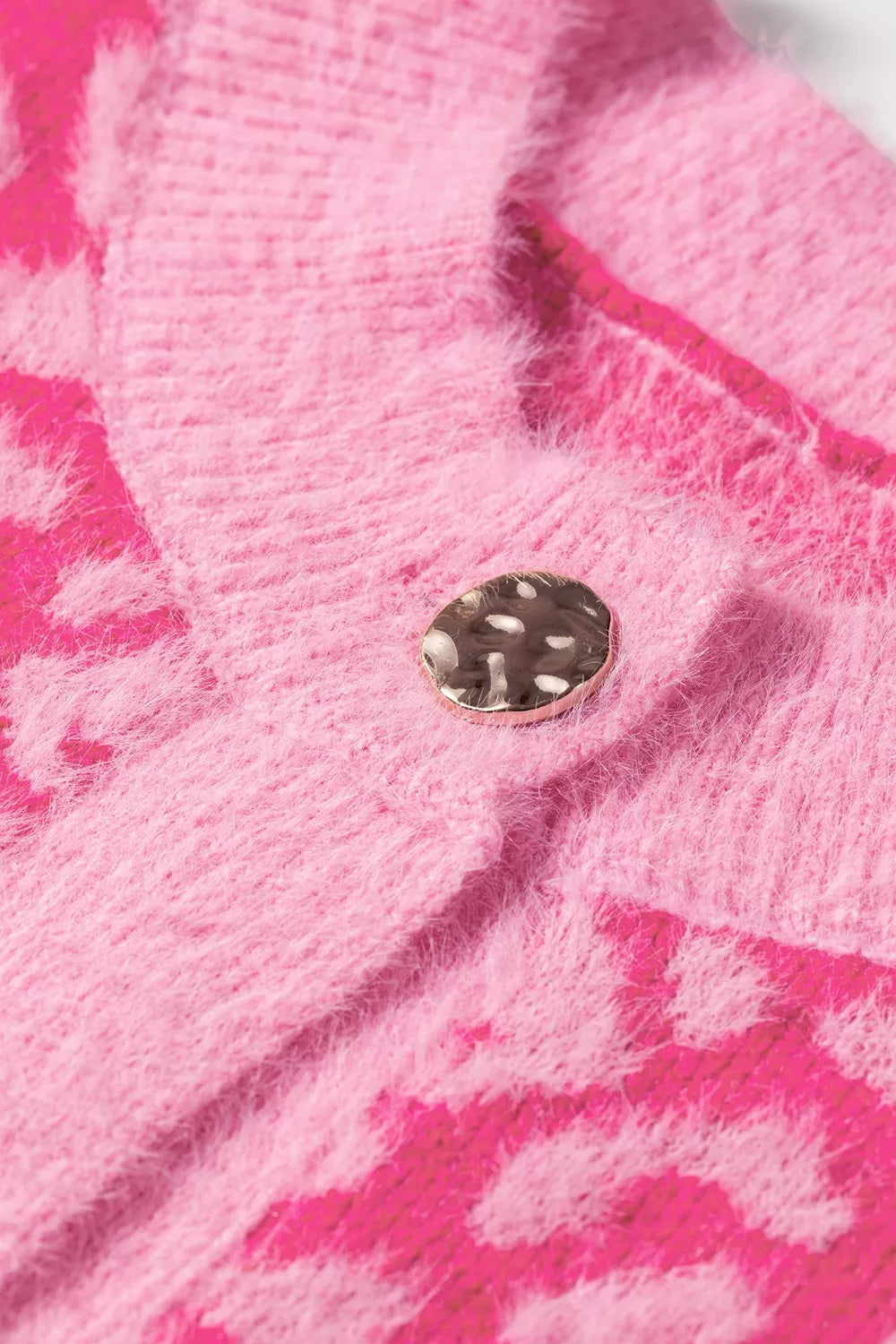 Leopard Button-Down Fuzzy Sweater Vest in Pink, view 9