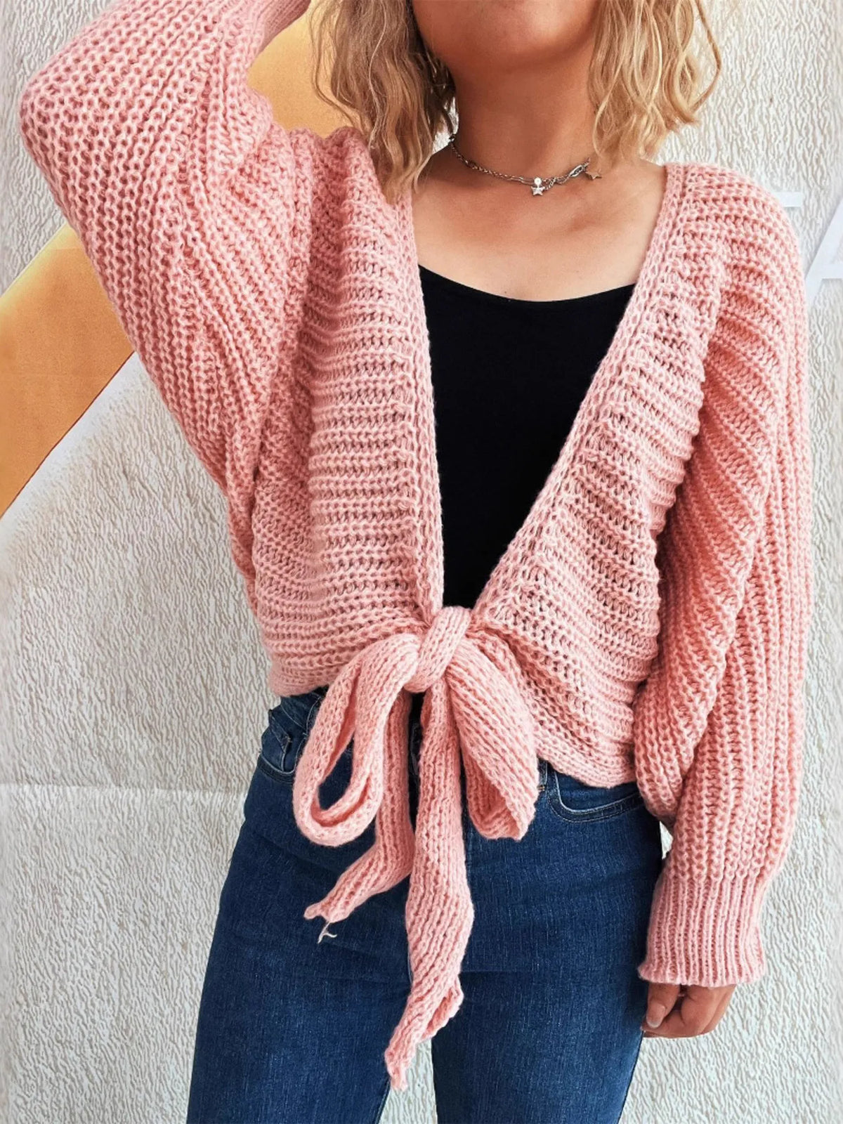 Tie Front Long Sleeve Cardigan - Lilixa.store