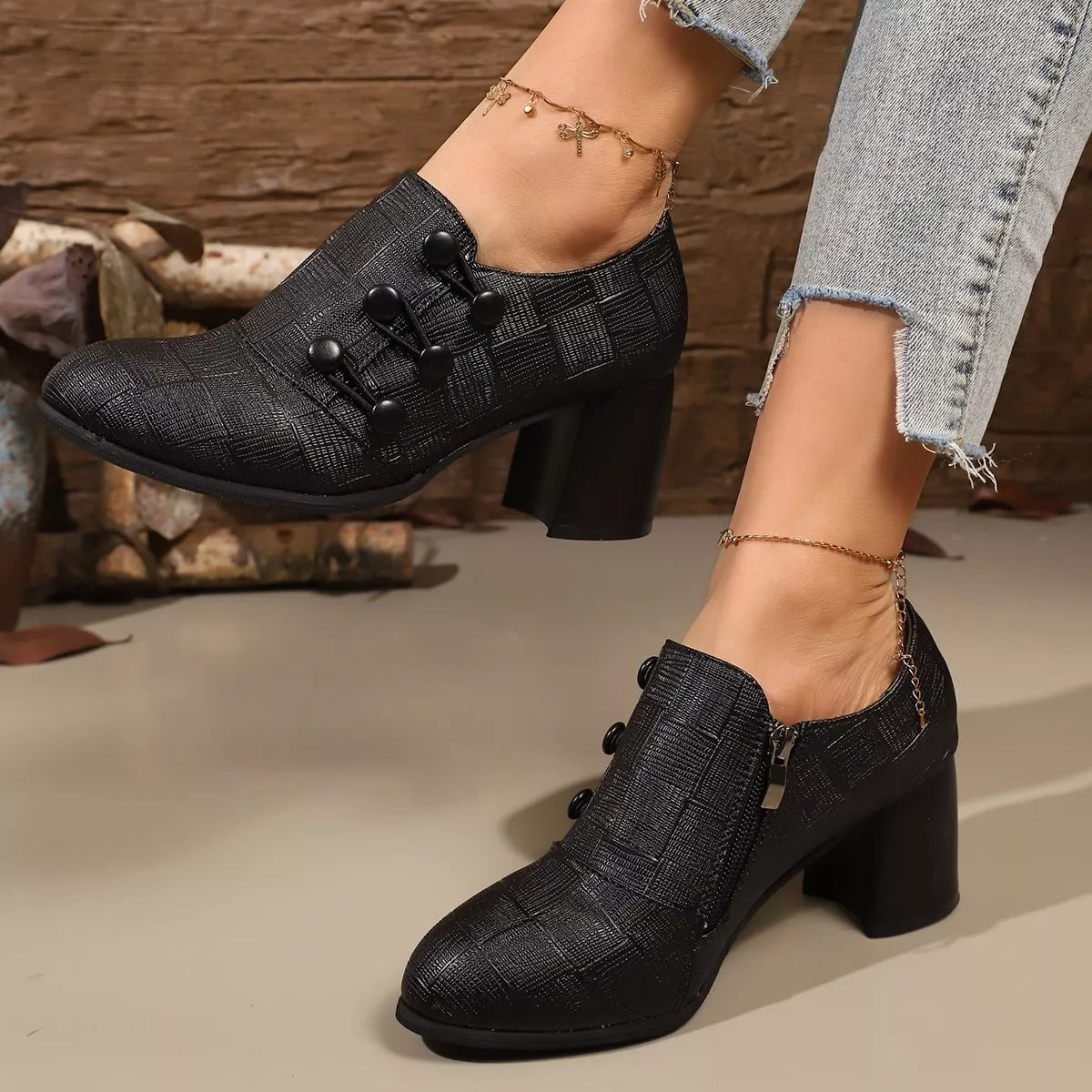 Woven Texture Button Decor Pumps - Lilixa.store