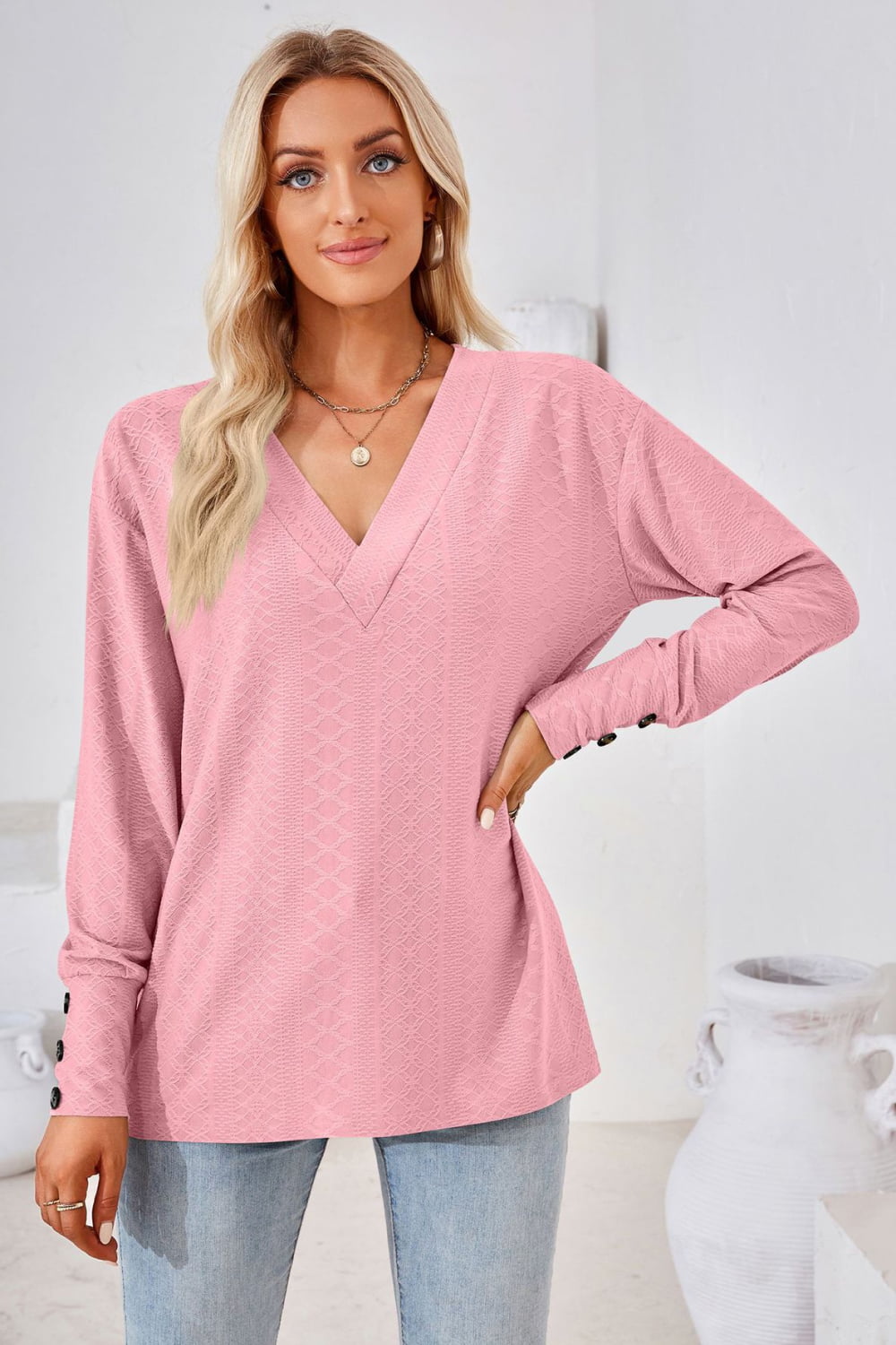 V-Neck Long Sleeve Blouse, view 7
