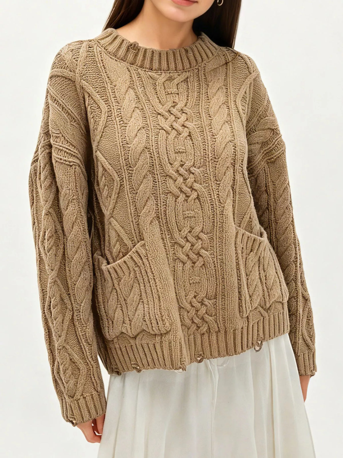 Cable-Knit Sweater with Front Pockets