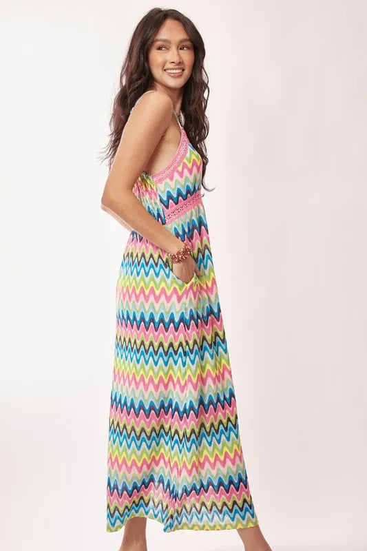 Davi & Dani Multi Color Crochet Lace Midi Dress - Lilixa.store