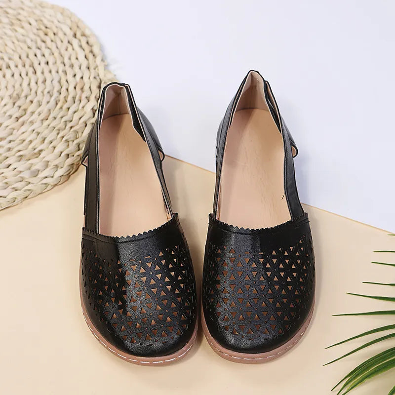 Cutout Round Toe Slip-Ons in Black