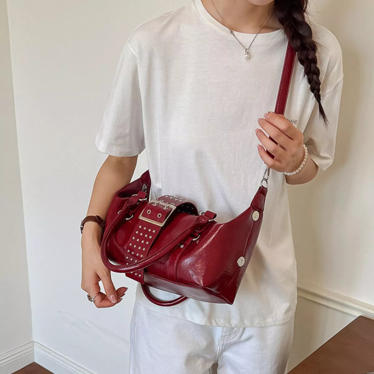 Rivet Embellished Crossbody Bag - Lilixa.store