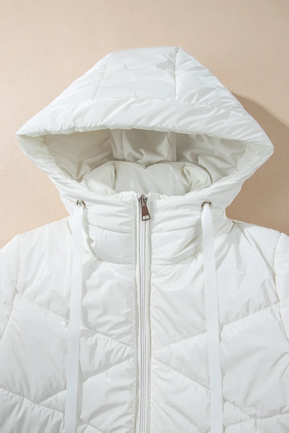 Drawstring Zip Up Long Sleeve Hooded Winter Coat - Lilixa.store