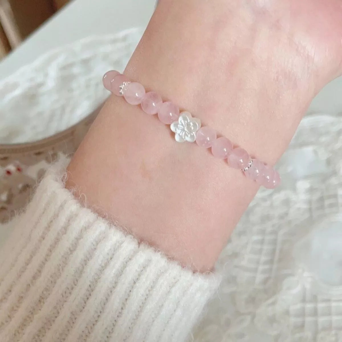 925 Sterling Silver Crystal Bead Flower Bracelet - Lilixa.store