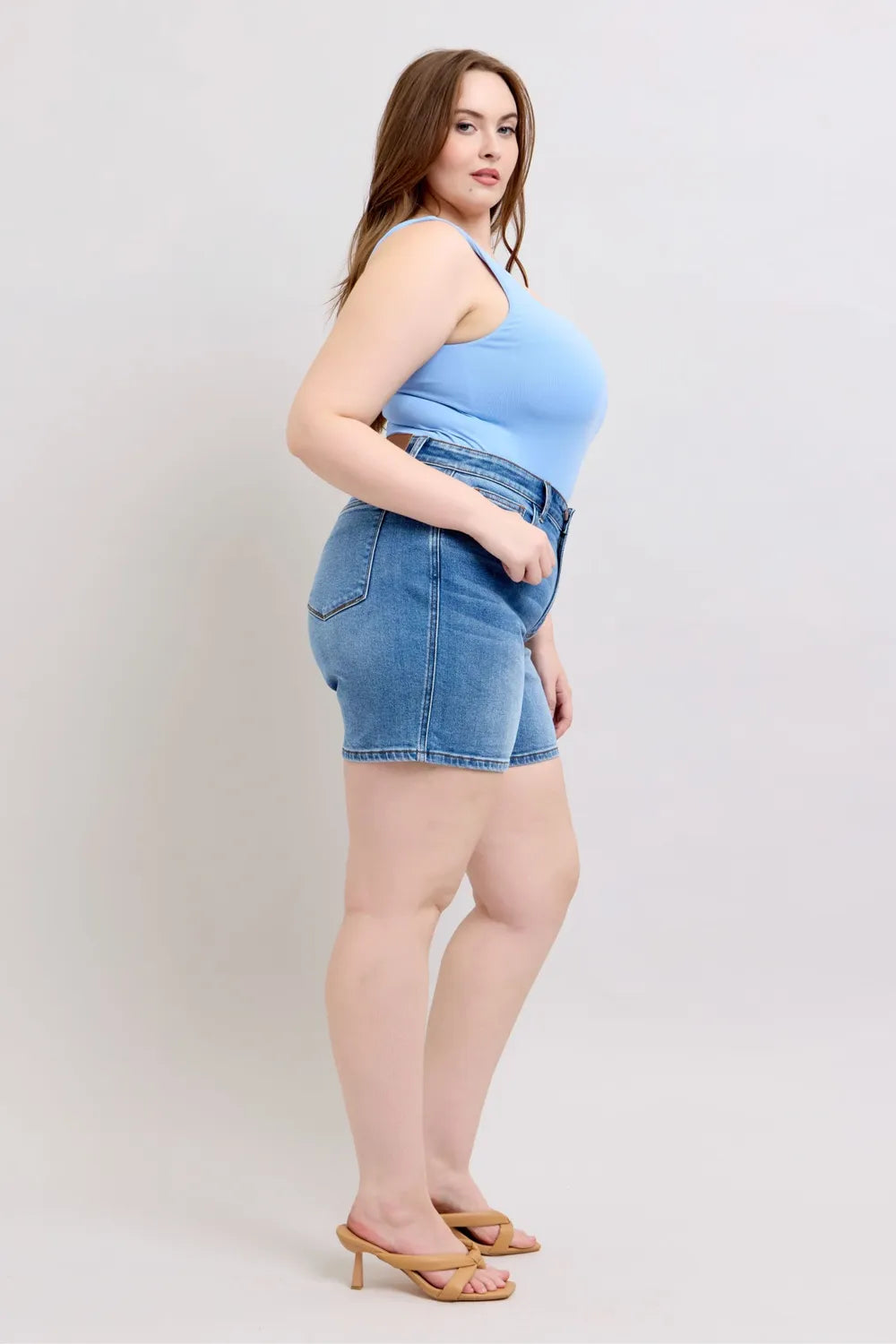 Judy Blue Full Size 2 Button Denim Shorts with Pockets Plus Size - Lilixa.store