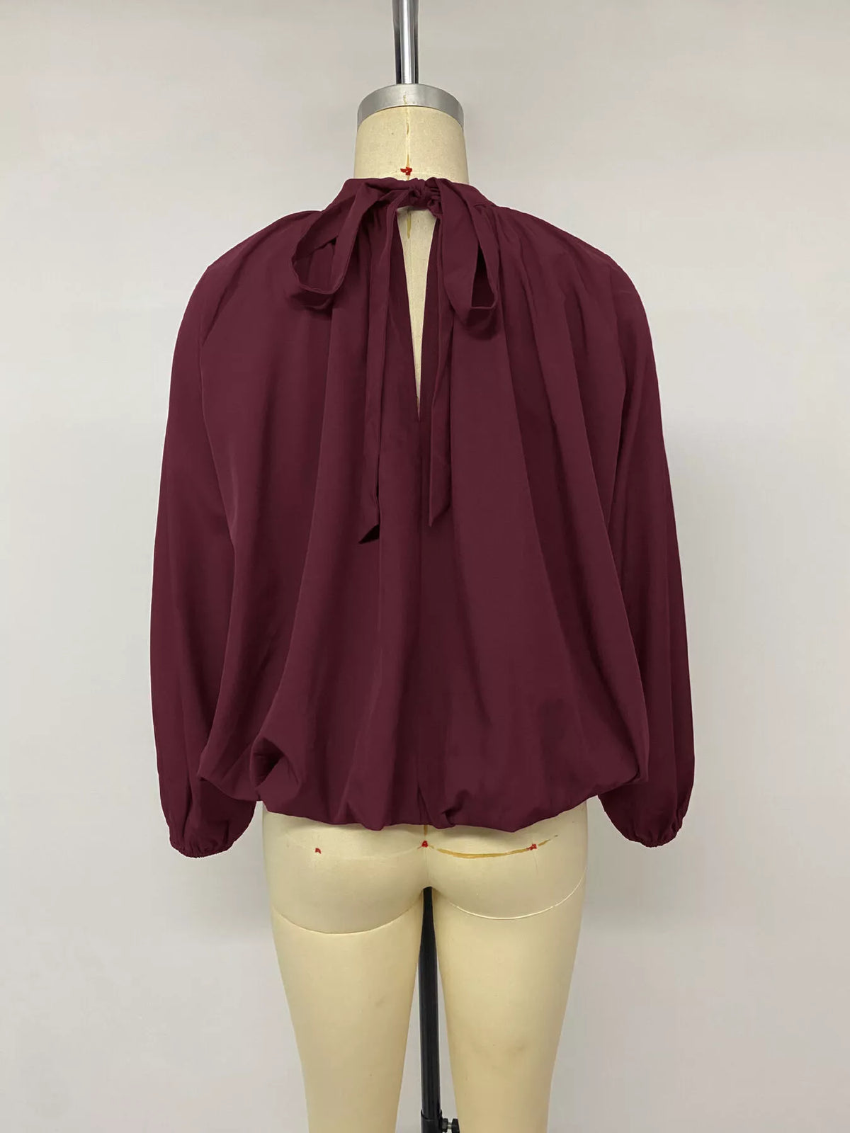 Tie Back Balloon Sleeve Blouse in Fuchsia Pink, view 10
