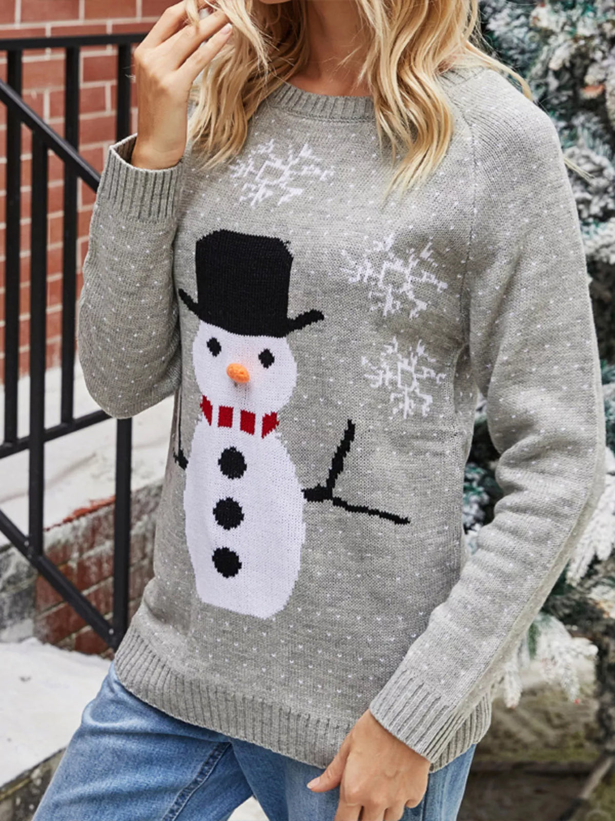 Snowman Graphic Raglan Sleeve Sweater - Lilixa.store