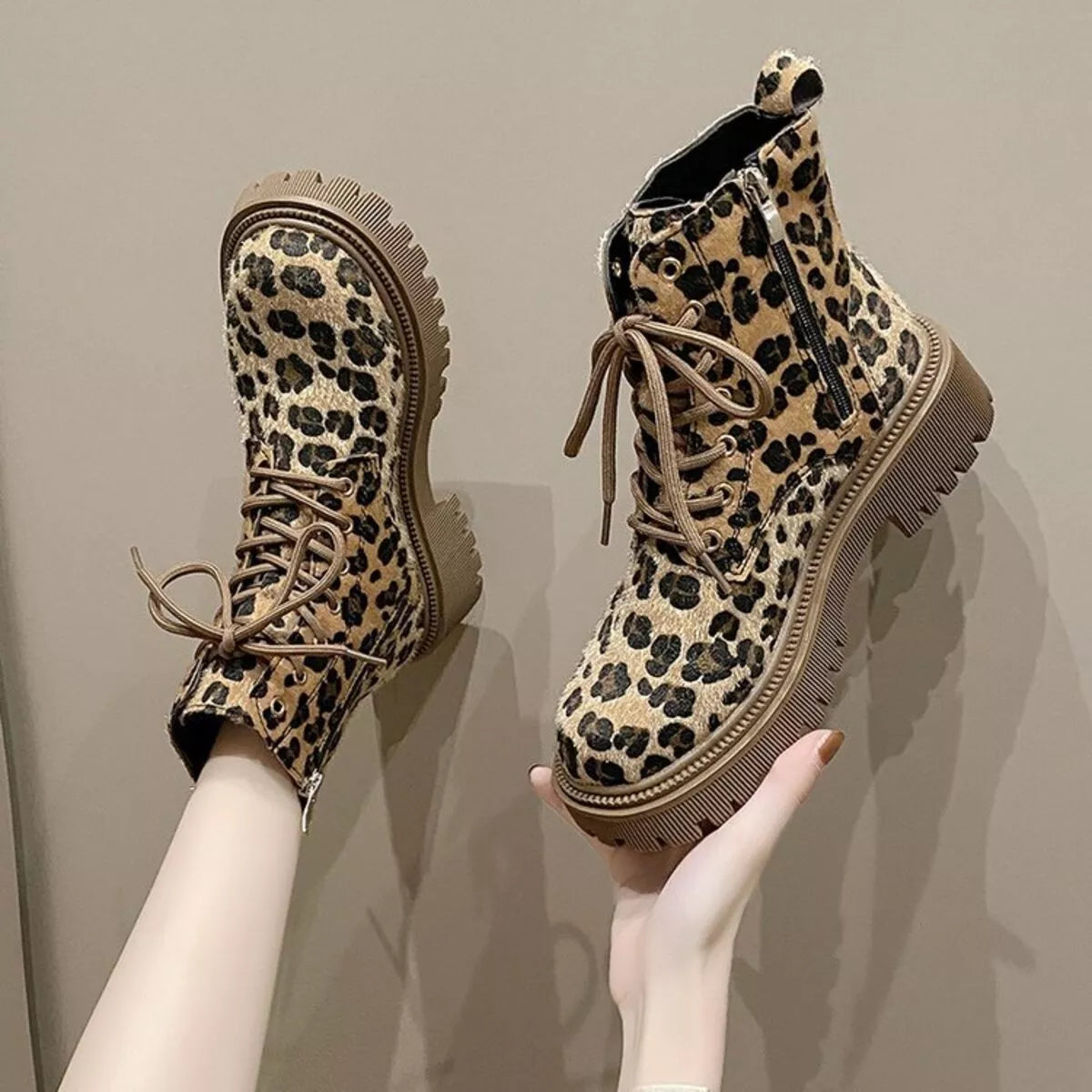 Animal Print Lace-Up Ankle Boots, view 5