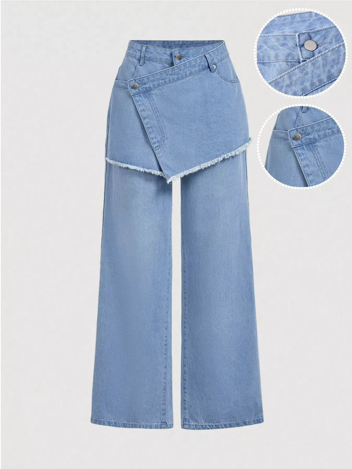 Asymmetric Raw Hem Wide-Leg Jeans - Lilixa.store