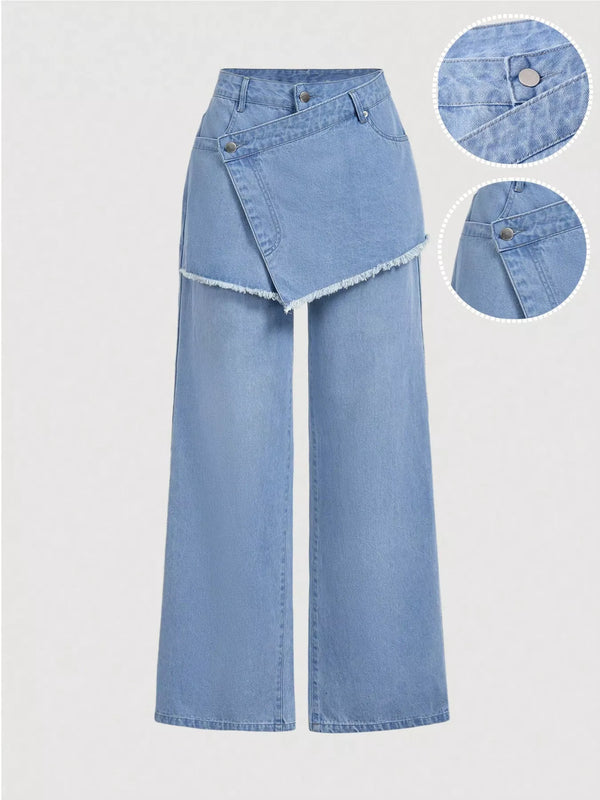 Asymmetric Raw Hem Wide-Leg Jeans - Lilixa.store