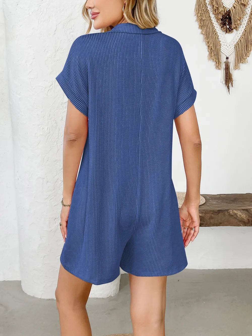 Button Detail Collared Neck Short Sleeve Romper - Lilixa.store