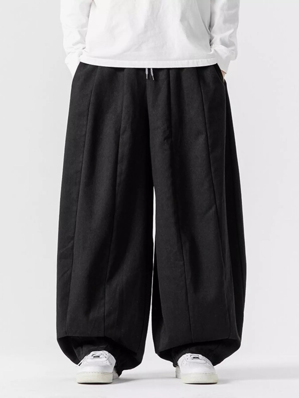 Men's Plus Size Loose Fit Drawstring Waist Casual Pants in Black