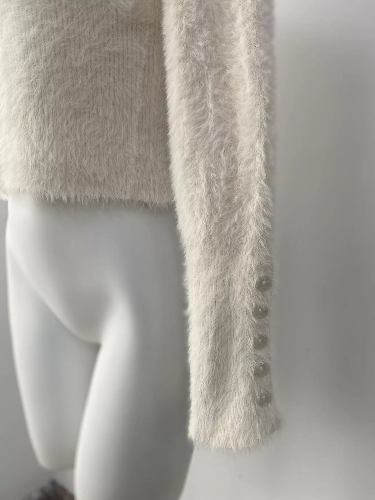 Soft Fuzzy Button-Down Cropped Cardigan, view 9