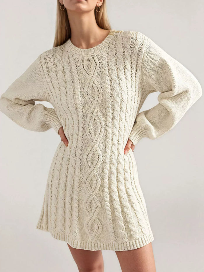 Cable Knit Sweater Mini Dress in Apricot