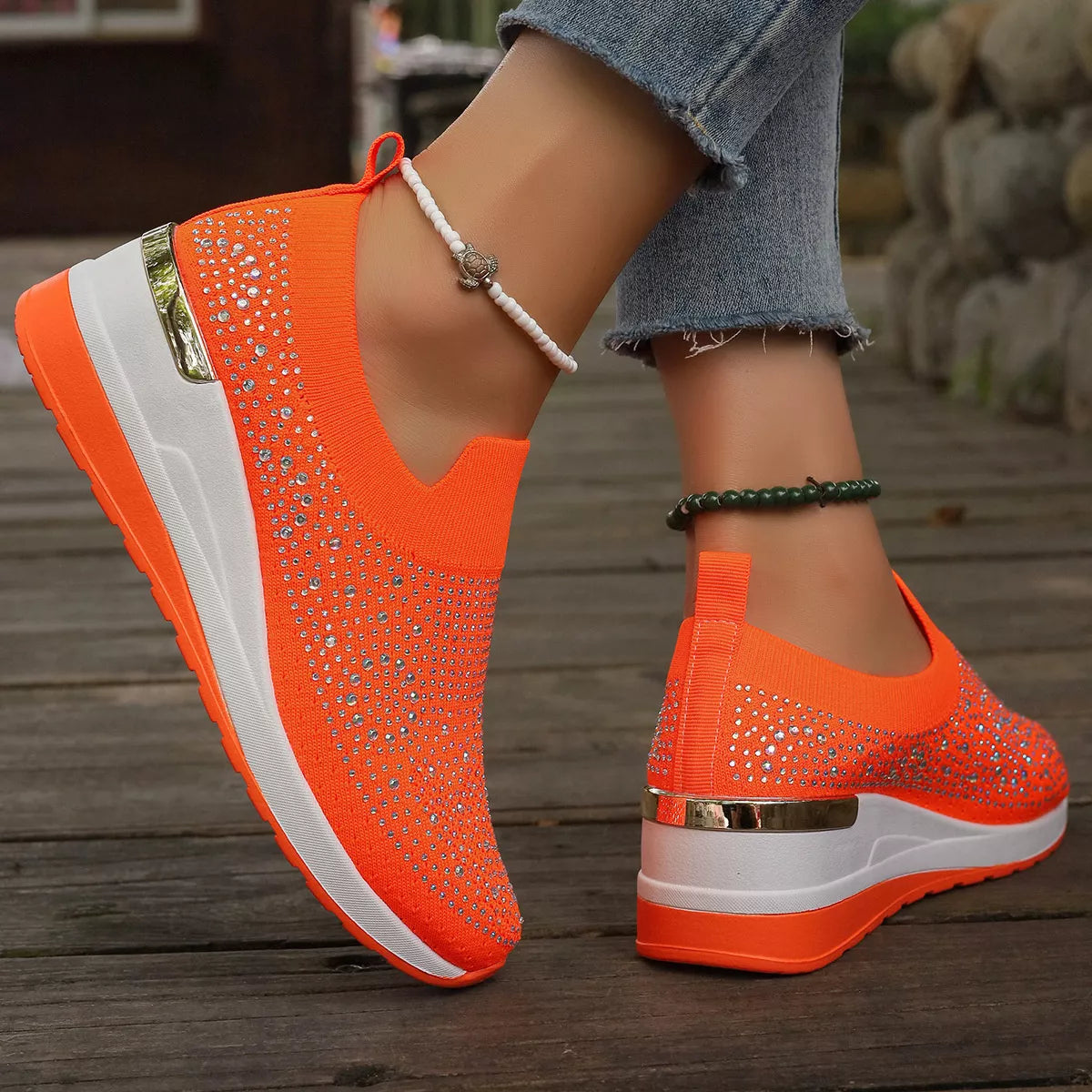 Rhinestone Round Toe Slip-Ons - Lilixa.store