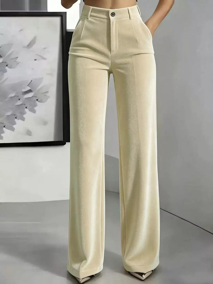 Full Size High-Waisted Velvet Pants Plus Size in Apricot