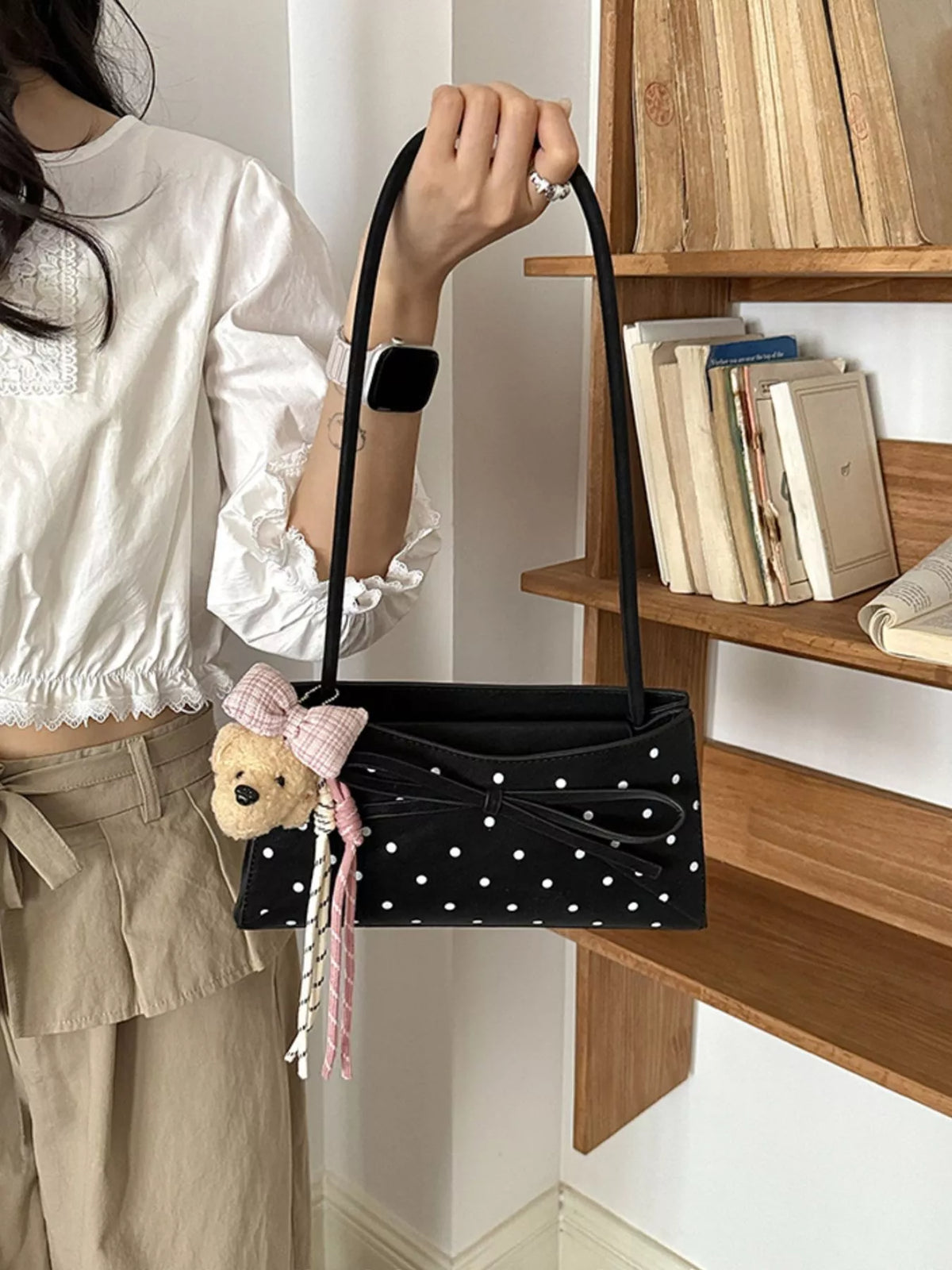 Polka Dot Bowknot Decor Shoulder Bag - Lilixa.store