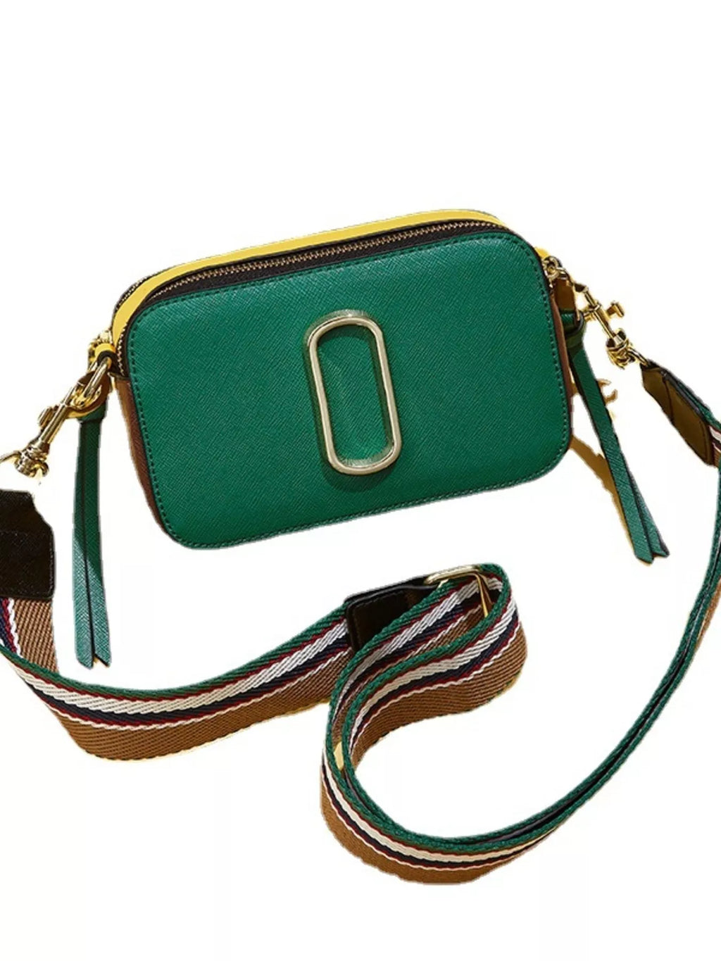 Color-Block Crossbody Bag with Webbing Strap in Dark Green, view 9