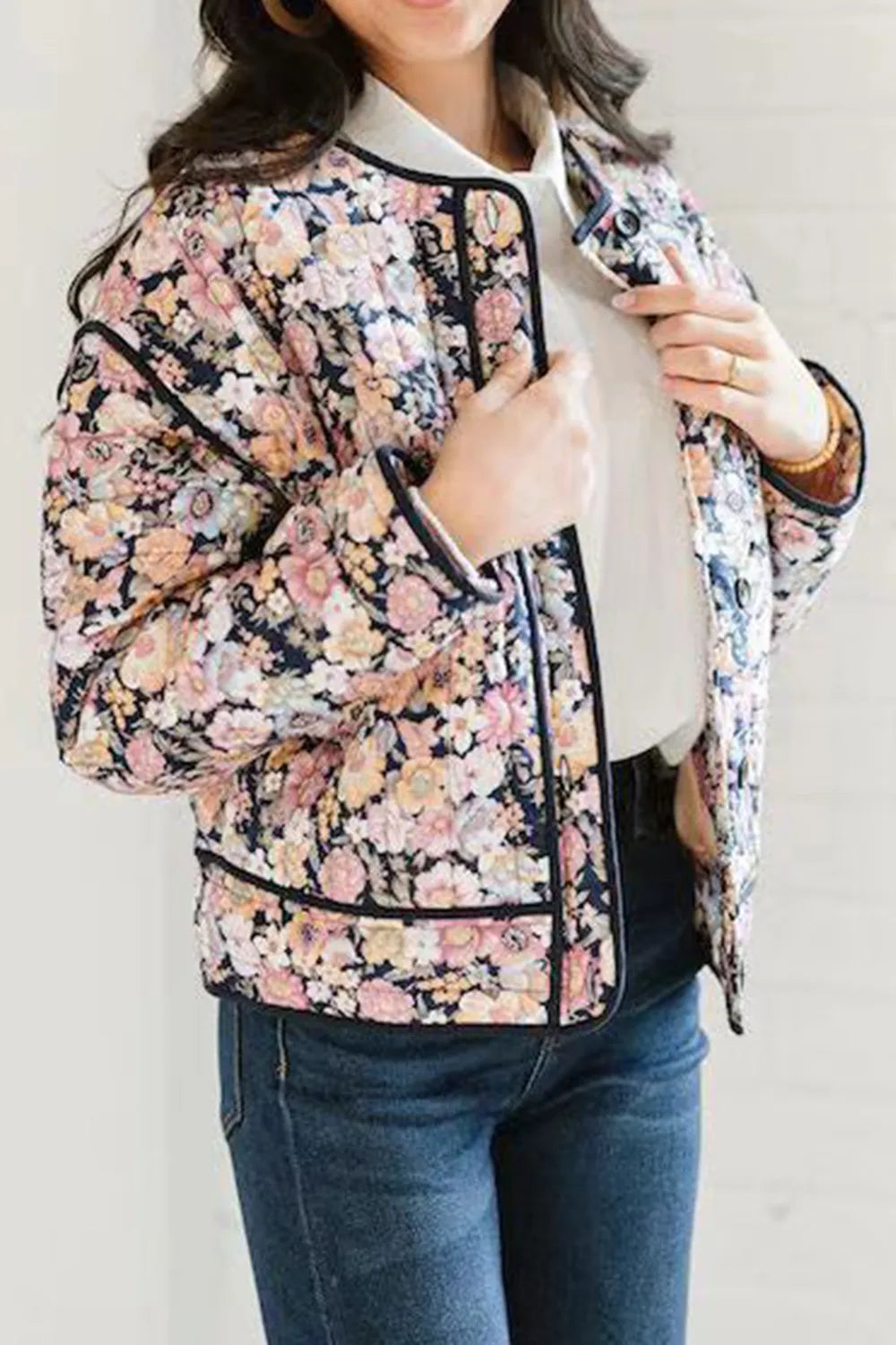 Floral Button Up Long Sleeve Winter Coat - Lilixa.store